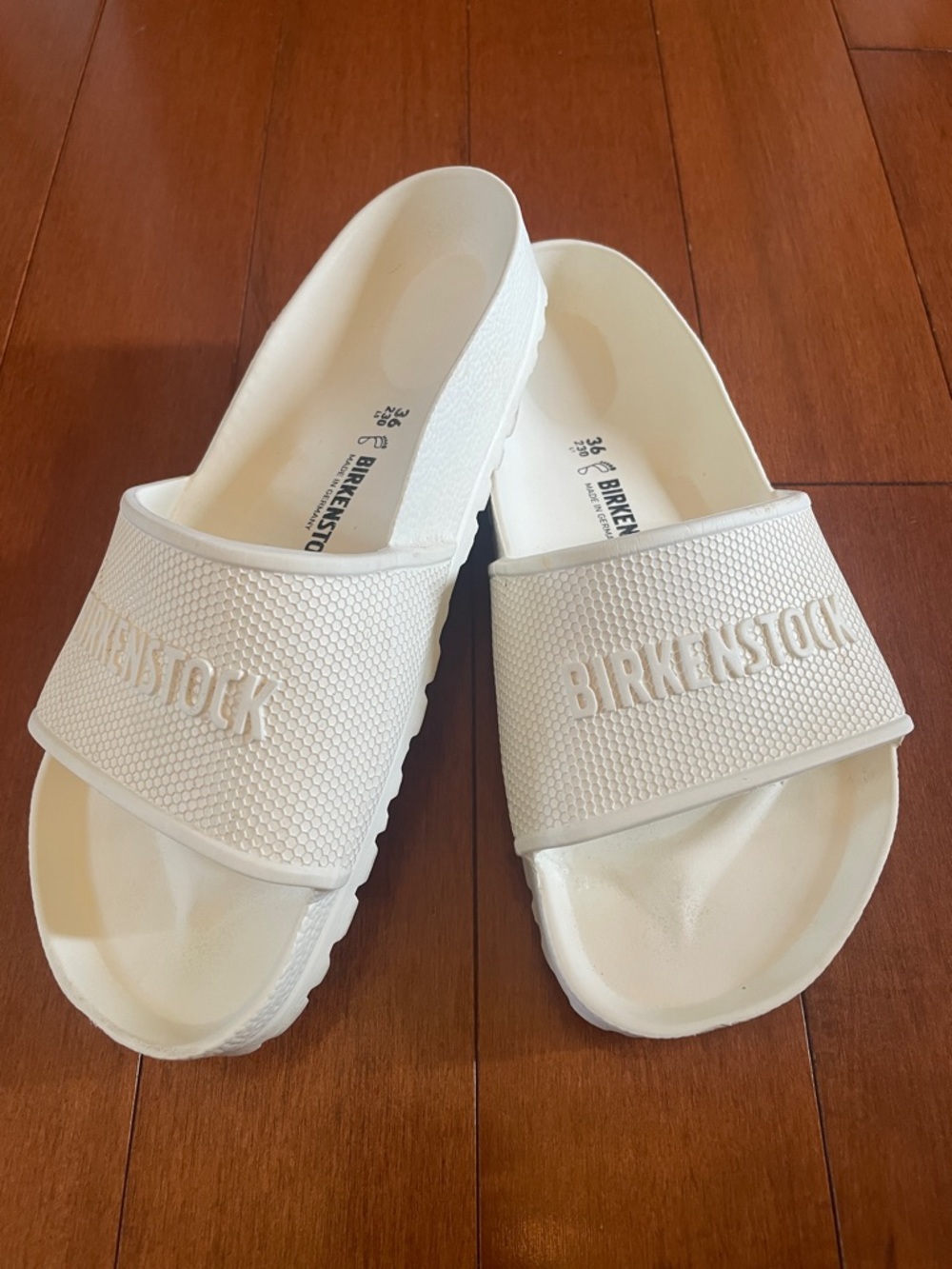 Birkenstock White Logo Slide Sandals